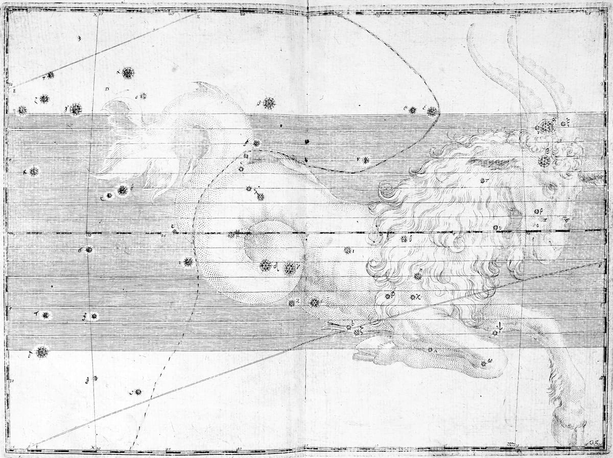 Darstellung des Sternbilds Steinbock im Sternatlas von Johann Bayer