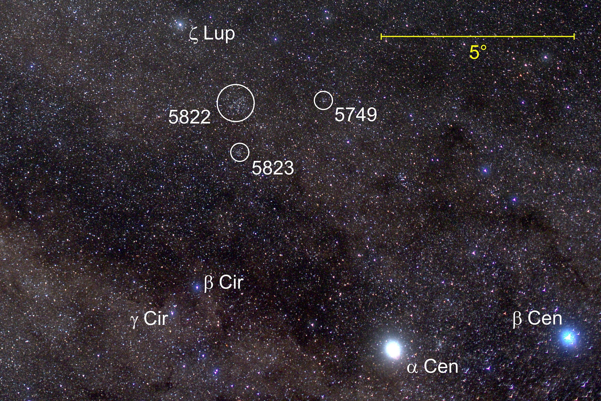 Umgebung der offenen Sternhaufen NGC 5749, 5822 und 5823