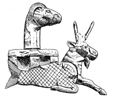 Zeichnung von Ziegenfisch und Widderkopf als Symbole des Gottes Enki