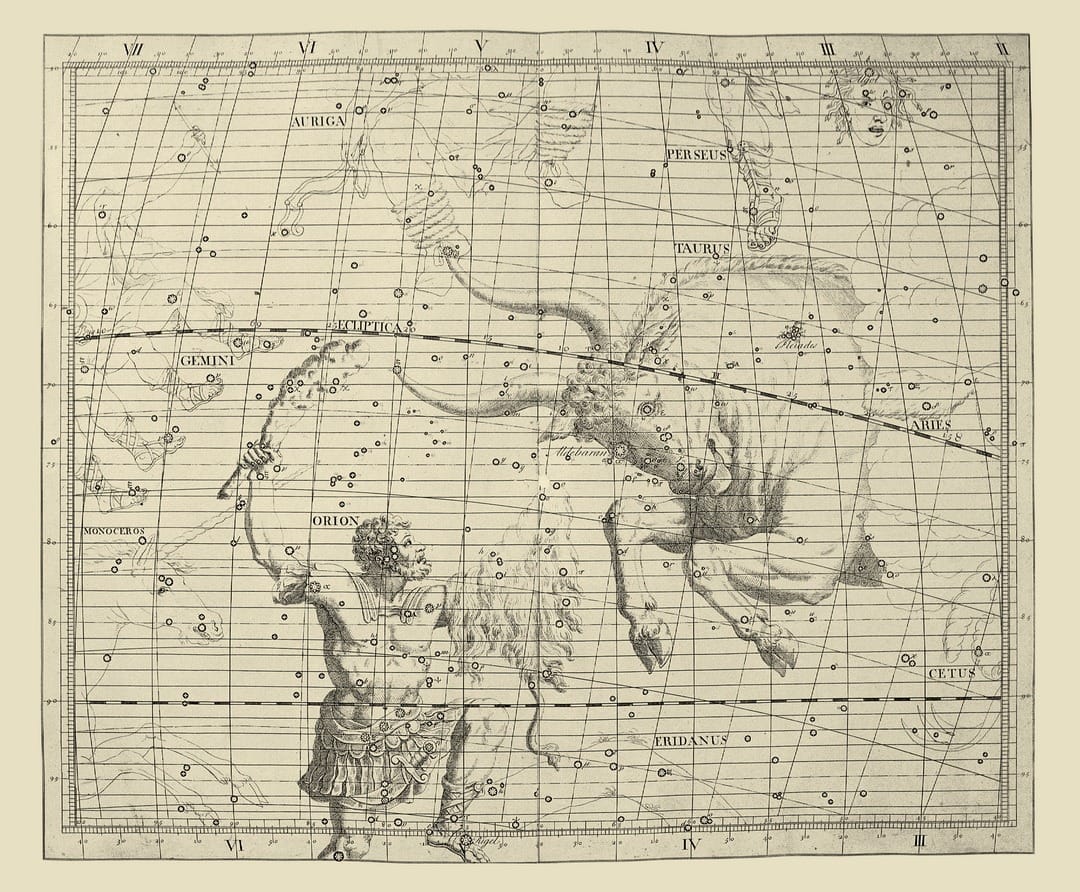Sternbilder Orion und Taurus nach John Flamsteed