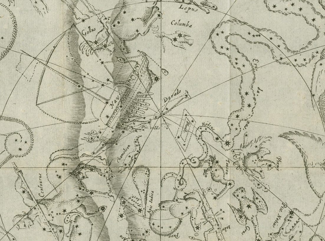 Das historische Sternbild Rhombus am Südhimmel in einer Karte von Isaak II. Habrecht