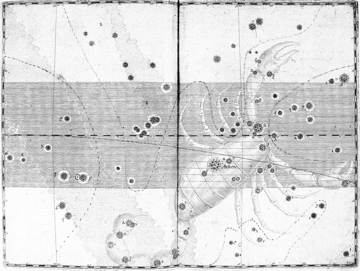 Darstellung des Sternbilds Skorpion im Sternatlas von Johann Bayer.
