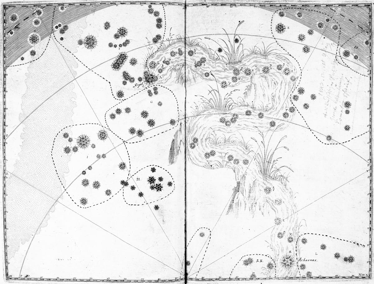 Darstellung des Sternbilds Eridanus im Sternatlas von Johann Bayer