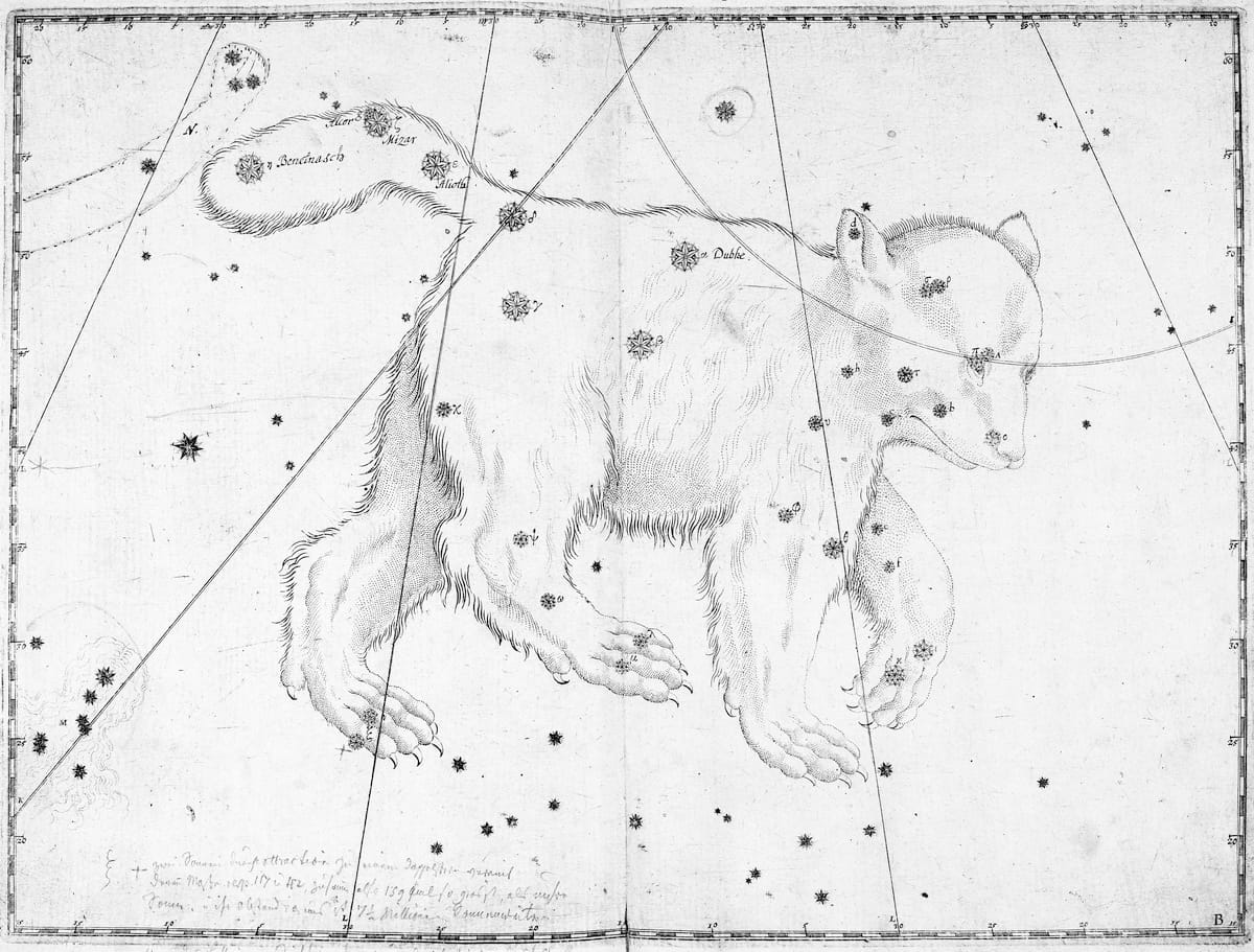 Darstellung des Sternbilds Großer Bär im Sternatlas von Johann Bayer.
