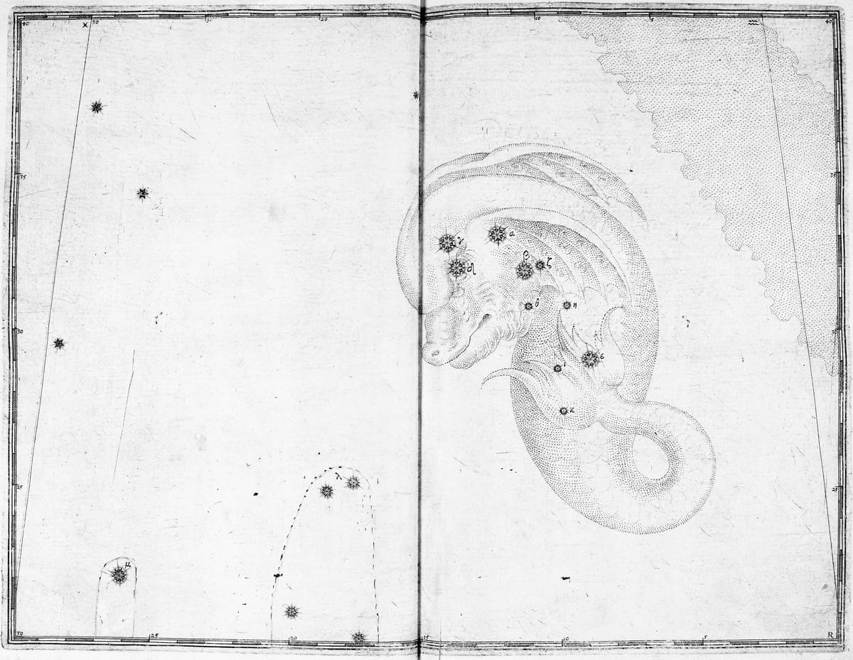 Darstellung des Sternbilds Rabe im Sternatlas von Johann Bayer