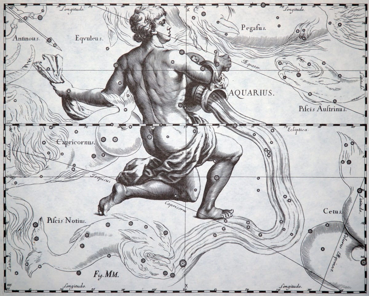 Das Sternbild Wassermann im historischen Sternatlas von Johannes Hevelius.