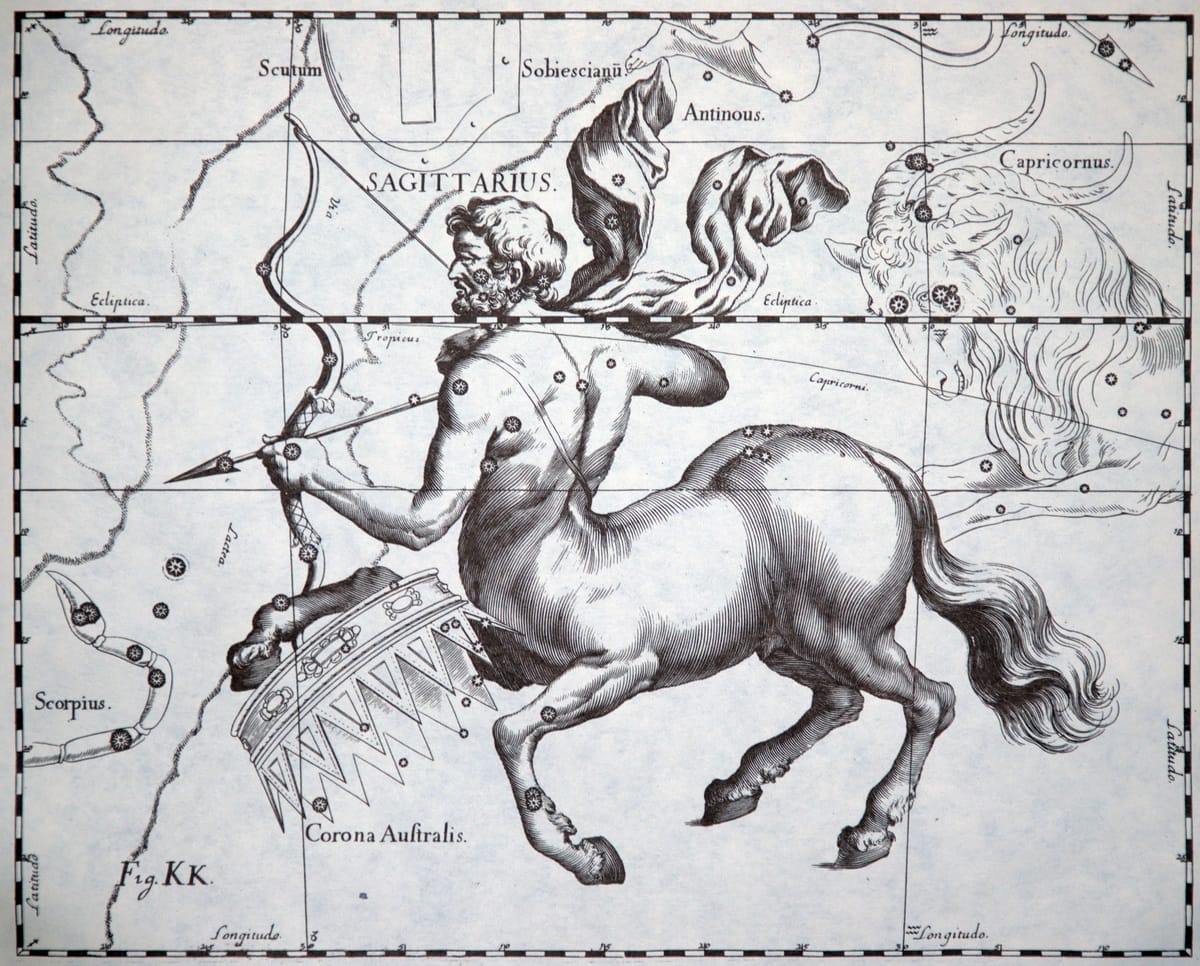 Darstellung des Sternbilds Schütze im Sternatlas von Johannes Hevelius.