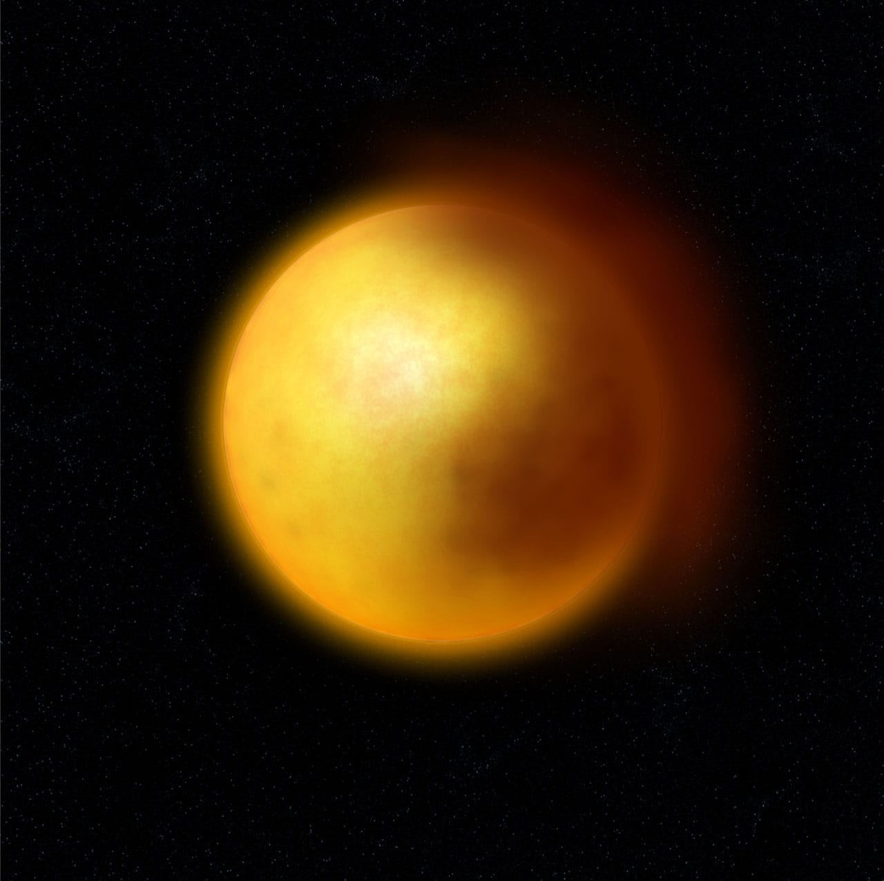 Ein R-Coronae-Borealis-Stern stößt Staubwolken aus, die einen Teil seiner leuchtenden Oberfläche verhüllen (künstlerische Illustration)