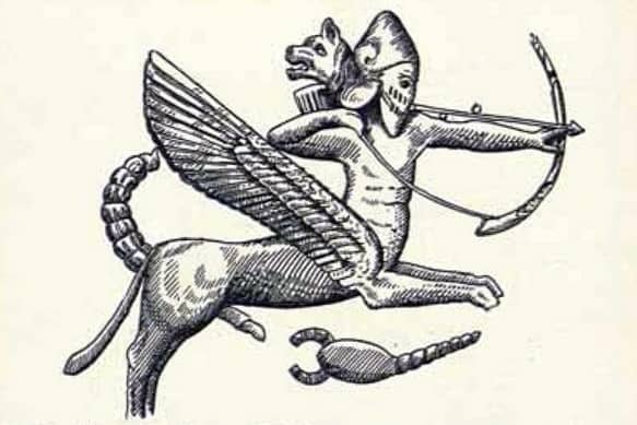 Als Vorbild des Sternbilds Schütze mag ein mesopotamisches Fabelwesen gedient haben - ein Kentaur mit Flügeln, einem zweiten, aus dem Nacken sprießenden Kopf eines Raubtieres und einem zusätzlichen Skorpionschwanz.