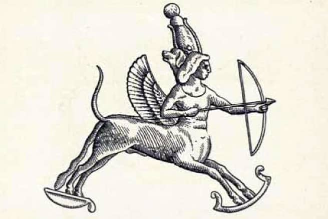Die Darstellung des Sternbilds Schütze auf dem Tierkreis von Dendera im Hathor-Tempel in Ägypten ähnelt der Darstellung aus dem mesopotamischen Raum.